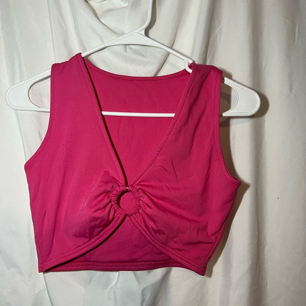 Hot pink crop top with V neck line -size small